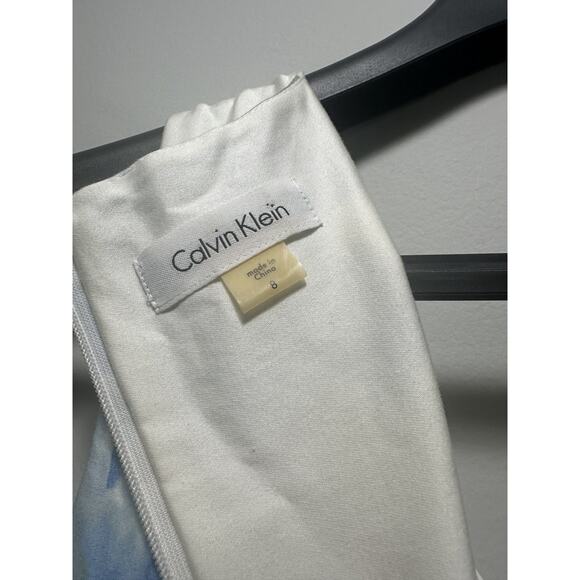 Calvin Klein Women’s Floral Fit & Flare Dress Size 8 White Blue Green Sleeveless - Picture 2 of 7